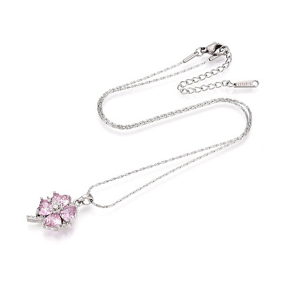 Латунный кулон с кубическим цирконием в форме клевера 304 цепочка из нержавеющей стали, цвет нержавеющей стали