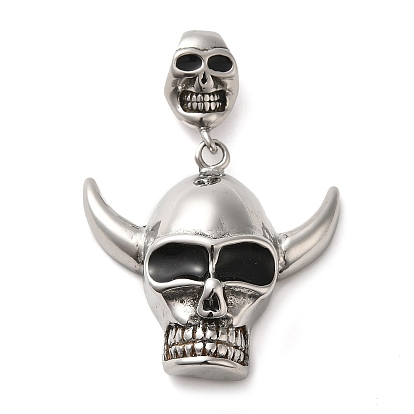 Halloween 304 Stainless Steel Enamel Pendants, Skull Charm