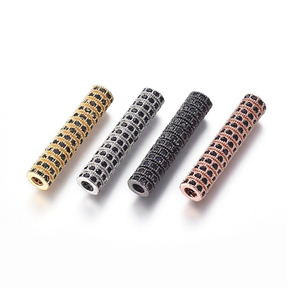 Brass Micro Pave Cubic Zirconia Beads, Tube Beads