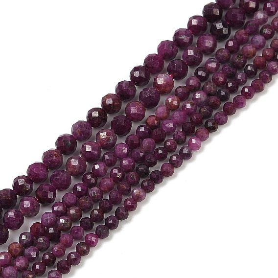 Натуральные рубиновые бисерные пряди, граненые, круглые