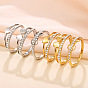 201 Stainless Steel Rhinestone Finger Rings, Real 18K Gold Plated/Stainless Steel Color