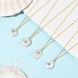 Natural Baroque Keshi Pearl Pendant Brass Cable Chain Necklaces, Golden, White