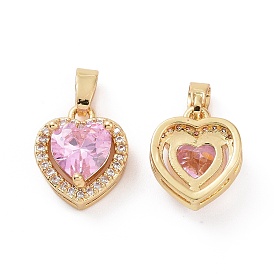 Brass Micro Pave Cubic Zirconia Charms, Heart, Clear & Pink