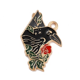 Alloy Enamel Pendants, Crow with Rose