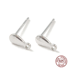 Teardrop 925 Sterling Silver Stud Earring Finddings, with Horizontal Loop, with S925 Stamp