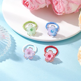 4шт. стеклянные кольца на палец, цветок, с акриловыми шариками