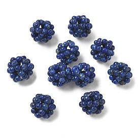 Natural Lapis Lazuli Woven Beads, Cluster Beads, Round