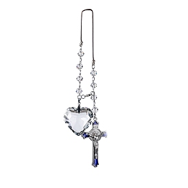 Glass Hanging Ornament, with Alloy Enamel Cross, for Car Rear View Mirror Decoration