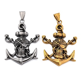 304 Stainless Steel Big Pendants, Anchor with Pirate Charm