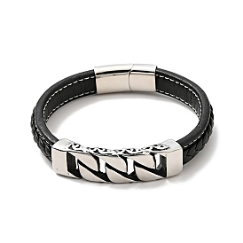 304 bracelet à maillons gourmette en acier inoxydable avec fermoir magnétique, bracelet gothique avec cordon en cuir microfibre pour homme femme