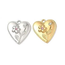 304 из нержавеющей стали горный хрусталь подвески, сердце с цветочными подвесками