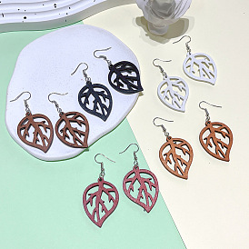 new hollow pattern color wooden hollow leaves female ethnic style ear hook retro personality ear hook