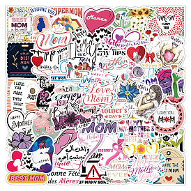 50Pcs Mother's Day Graffiti PVC Waterproof Self Adhesive Stickers, for Notebooks, Skateboards, Suitcases