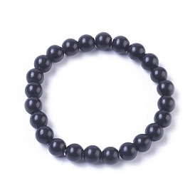 Natural Black Stone Stretch Bracelets, Round