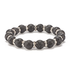 Natural Lava Rock Stretch Bracelet with Crystal Rhinestone Beads, Essential Oil Gemstone Jewelry for Women