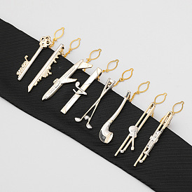 Pasadores de corbata de latón con cadena para hombre., oro y plata