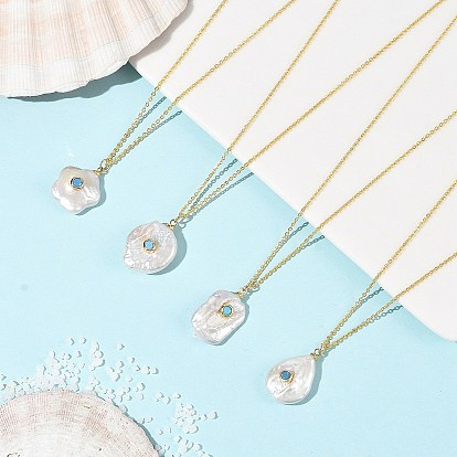 Natural Baroque Keshi Pearl Pendant Brass Cable Chain Necklaces, Golden, White