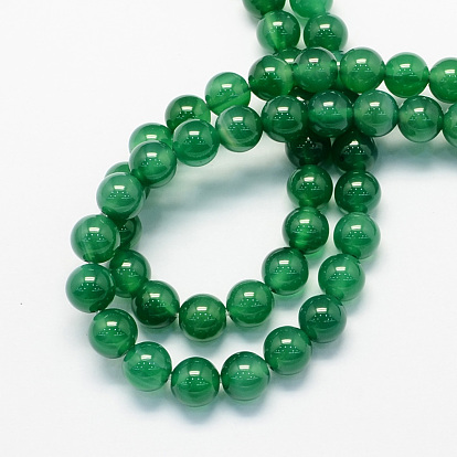 Round Dyed Natural Green Onyx Agate Beads Strands