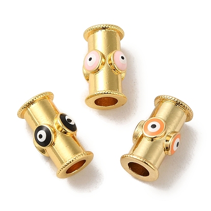 Brass Enamel Tube Beads, Cadmium Free & Nickel Free & Lead Free, Real 18K Gold Plated