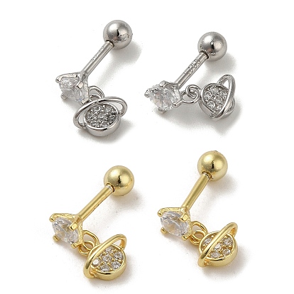925 Sterling Silver Micro Pave Cubic Zirconia Earrings for Women, Cartilage Earrings, Planet