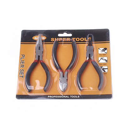 45# Carbon Steel Jewelry Plier Sets, including Wire Cutter Plier, Round Nose Plier and Side Cutting Plier