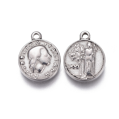 304 Stainless Steel Coin Charms, Repvbblica Italiana