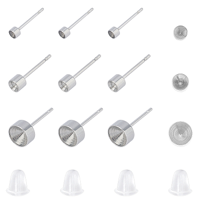 304 Stainless Steel Stud Earring Findings, with Plastic Ear Nuts