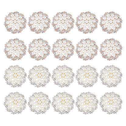 20шт. 2 цвета, сплав, стразы и пластиковые кабошоны, имитирующие жемчуг, цветок