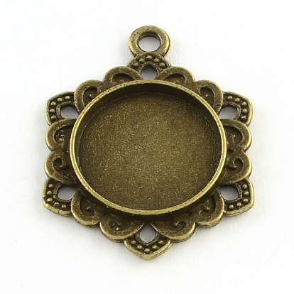 Ajustes de aleación hexágono colgante cabochon estilo tibetano, sin plomo y cadmio, plana bandeja redonda: 16 mm, 30.5x23.5x3 mm, Agujero: 2.5 mm, sobre 314 unidades / 1000 g