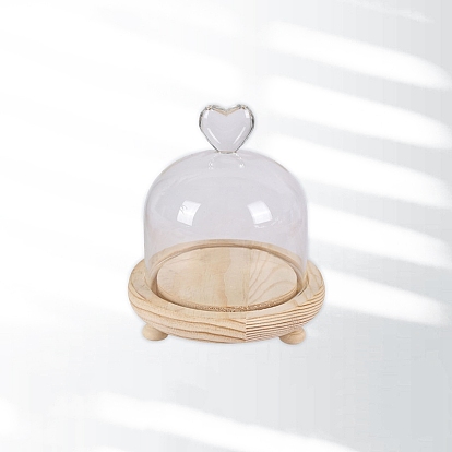 Стеклянный купол в форме сердца, декоративная витрина, колокол баночка террариум с деревянной основой, для подарка своими руками сохраненного цветка