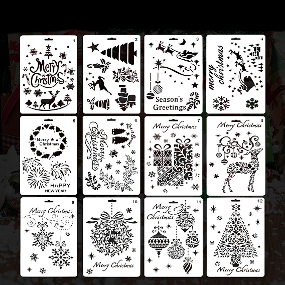 Plastic Drawing Painting Stencils Templates, Square, Christmas Theme Pattern