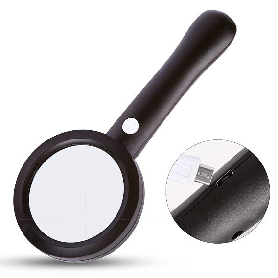 ABS Plastic Handheld Magnifier, with Glass Lenses and 9PCS LED Light, For USB Charging