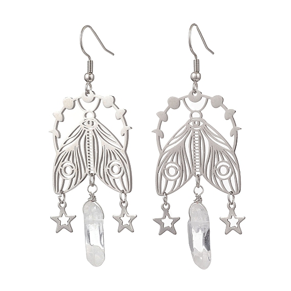 304 серьги-подвески в виде насекомых из нержавеющей стали, с натуральным кварцевым резонатором