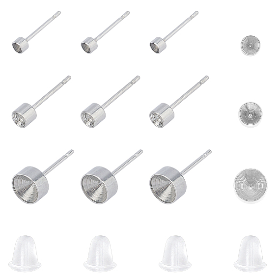 304 Stainless Steel Stud Earring Findings, with Plastic Ear Nuts
