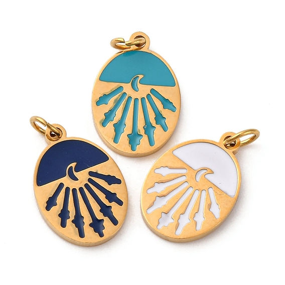 304 подвеска из эмали из нержавеющей стали, овал с подвеской в виде солнца и луны, с целью перехода в кольце, ионное покрытие (ip), реальный 18 k позолоченный