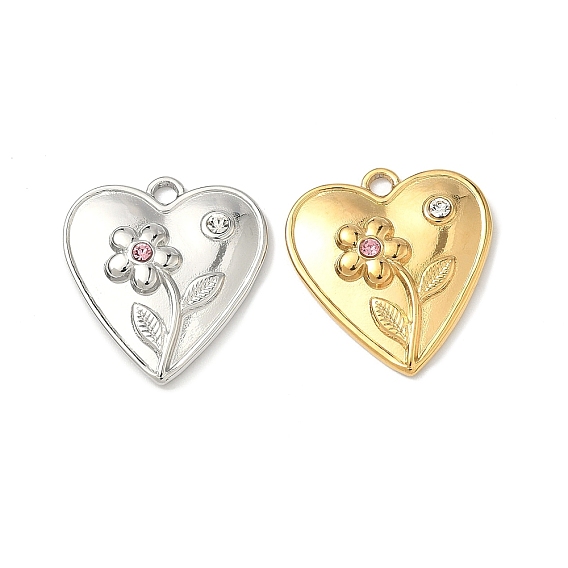304 из нержавеющей стали горный хрусталь подвески, сердце с цветочными подвесками