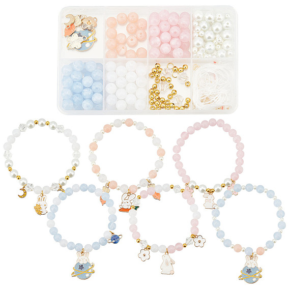 Наборы для изготовления браслетов своими руками на пасхальную тематику, включая подвески из сплава эмали, кролика, планеты, луны и цветов, имитация драгоценных камней акриловые и стеклянные жемчужные бусины