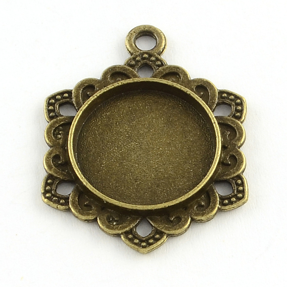 Ajustes de aleación hexágono colgante cabochon estilo tibetano, sin plomo y cadmio, plana bandeja redonda: 16 mm, 30.5x23.5x3 mm, Agujero: 2.5 mm, sobre 314 unidades / 1000 g
