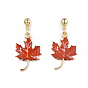 Autumn Theme Alloy Dangle Stud Earrings, with Enamel, Eco-Friendly Stainless Steel Pins and Ear Nuts, Printed, Maple Leaf
