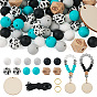 Набор для изготовления кулона из браслета своими руками, в том числе силиконовые круглые с коровьими бусинами, незаконченные подвески из деревянных дисков и европейские бусины, полиэстер эластичный шнур