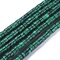 Perles synthétiques malachite brins, perles heishi, Plat rond / disque