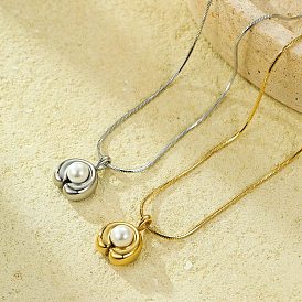 304 Женские плоские круглые подвески из нержавеющей стали с жемчугом-ракушкой