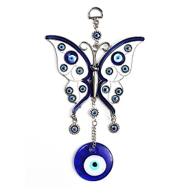 Glass Evil Eye Pendant Decorations, Alloy Butterfly & Heart Link for Home Bedroom Hanging Decorations