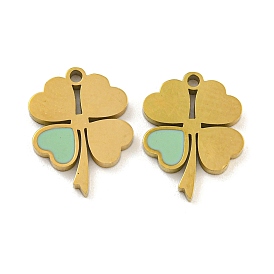 316 Surgical Stainless Steel Enamel Charms, Clover Charm, Golden