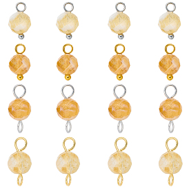 16 piezas 4 estilos colgante de cuarzo amarillo natural con piedra natal de noviembre y dijes conectores, rondo, con fornituras de latón