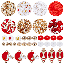 DIY Sports Bracelets Findings Kits, include 3000Pcs 2 Colors Handmade Polymer Clay Beads, 440Pcs 3 Styles CCB Plastic Bead Spacers, 10Pcs 2 Styles Alloy Enamel Pendants