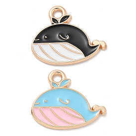 Alloy Enamel Pendants, Light Gold, Cadmium Free & Lead Free, Whale Charm