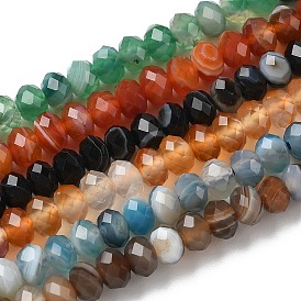 Натуральные полосатые агатовые бусы, рондель, граненые, окрашенная и подогревом