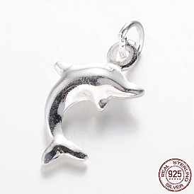 925 Sterling Silver Dolphin Charms, 13x8x3mm, Hole: 2mm