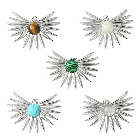 Mixed Gemstone Pendants, 304 Stainless Steel Wing Charms with Jump Rings